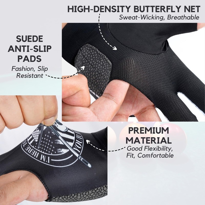 CybGene Billiard Pool Gloves for Left Hand 3 Finger, Quick-Dry