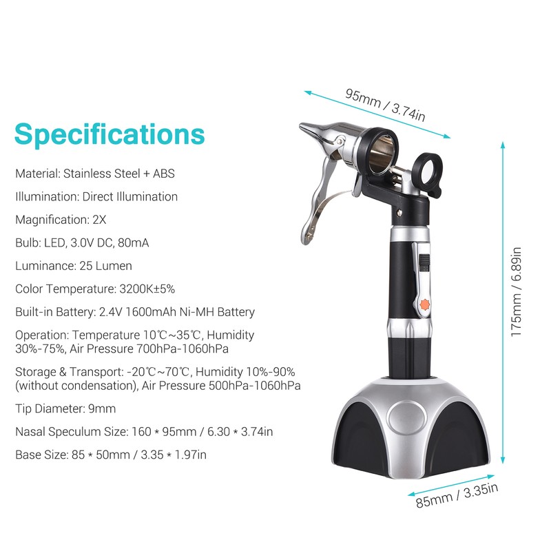 Optical Nasal Speculum 2X Magnification with LED Light 9mm Replaceable