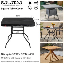SoloToo Outdoor Square Table Cover Waterproof UV-Resistant for 32 x 32 Inch Patio Tables - Heavy Duty Weatherproof Table Top Protector with Elastic Hem (Black)