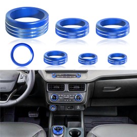 SENSHINE Knob Cover for Ford Maverick Accessories 2022 2023 2024 Air Conditioner Headlight Control Engine Start Stop Button Ring Center Console 4WD Gear Shift Switch Volume Knob Covers 7Pcs (Blue)