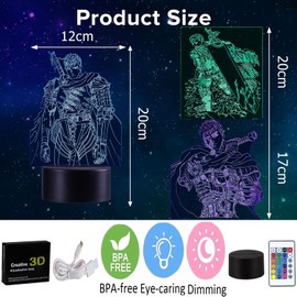 QQAAMZ Manga Berserk Lamp 3D Illusio Berserk Guts Night Light Children Touch with Remote Control Bedside Lamp Anime Merch LED Desk Lamp Gadget Christmas Decoration Friends Birthday Gift 3 in 1