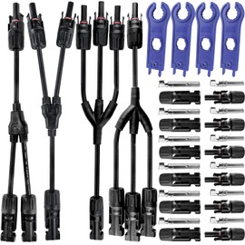 cersaty® 2 Pairs of Y Cable Solar, Weatherproof Y Connector Solar Cable with 10 Pairs MC4 Solar Plugs & 4 Spanner for Solar System (1 to 3/1 to 2)