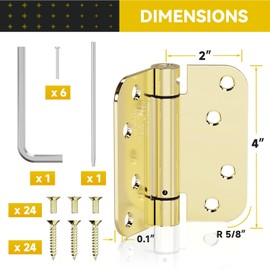 JOYNY 2 Pack Self Closing Door Hinges, 4 Inch Spring Loaded Door Hinges for Garage, Front, Back Door, Left/Right Hand, Adjustable Tension, 5/8'' Radius Corners, UL Listed, Gloden