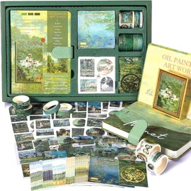 Kit Estético de Álbumes de Recortes, 128 Piezas Bullet Journal Kit Suministros de Albumes de Recortes para Diario de Bala DIY Cuaderno con Cierre Magnético Pegatinas Decorativo Regalo para Niña Amiga (Verde)