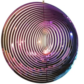 Tiardey 3D Metal Wind Spinner Rotating Fly End Light Effect Design Wind Chimes Home Garden Decoration Outdoor Gift Shiny - Colour Round