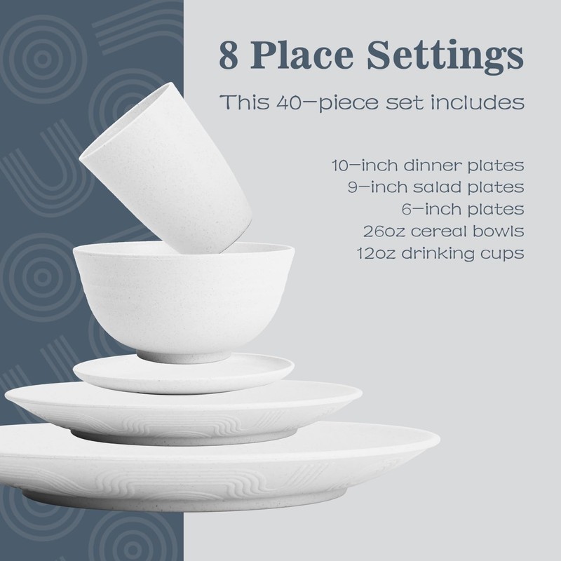 BUSOKIP Wheat Straw Dinnerware Sets - 40 PCS Unbreakable Plates