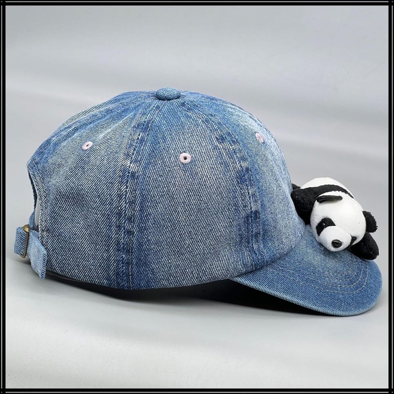 White Fang CZA070 Denim Panda Cap, Cute, Casual, Hat, Fashionable,