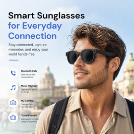AI Smart Glasses for Calls and Music – Bluetooth Sunglasses with Camera for Travel and Daily Use