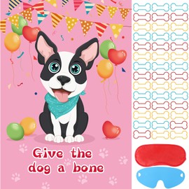Hxezoc 48 Pieces Pin The Bone on The Dog Party Game - Large Poster for Kids Birthday, Carnival Party Supplies