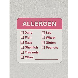 Allergen Warning Stickers Labels Pink 2x2 inch Food Rotation Labels Removable Allergen Warning Label 300 PCS Adhesive Allergy Stickers