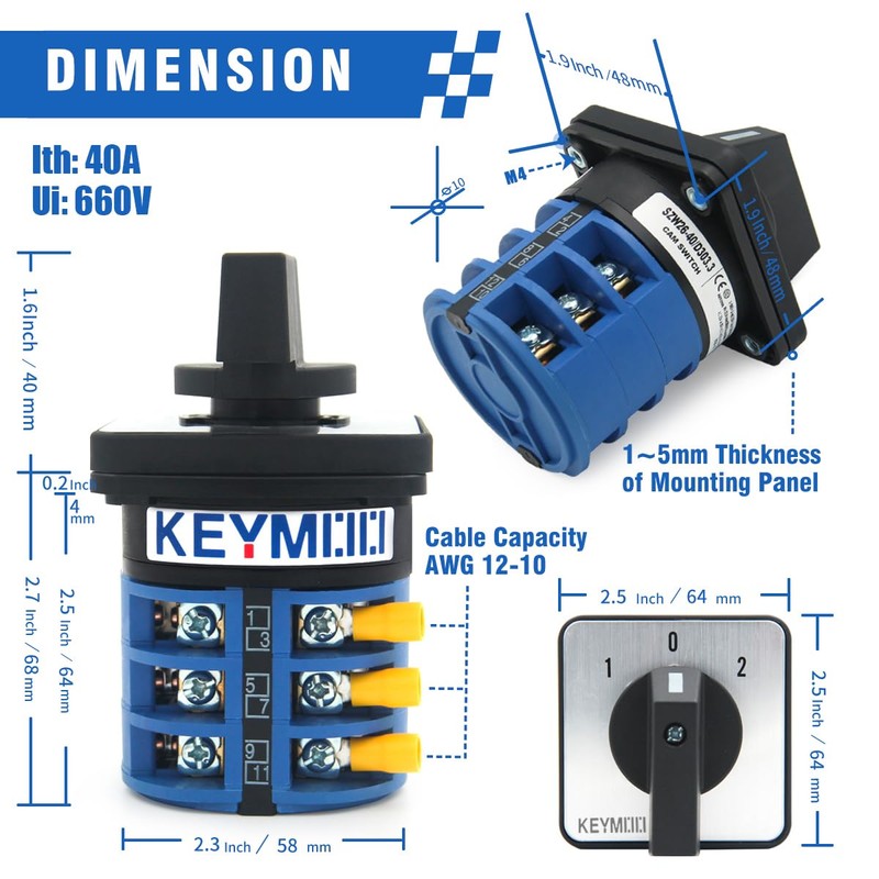 KEYMOO 40A Rotary Changeover Switch with Exterior Box, 3 Position