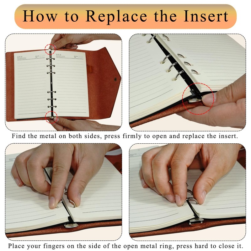 Paesteffe A6 Refillable 6-Ring Binder Notebook, Vegan Leather Journal with
