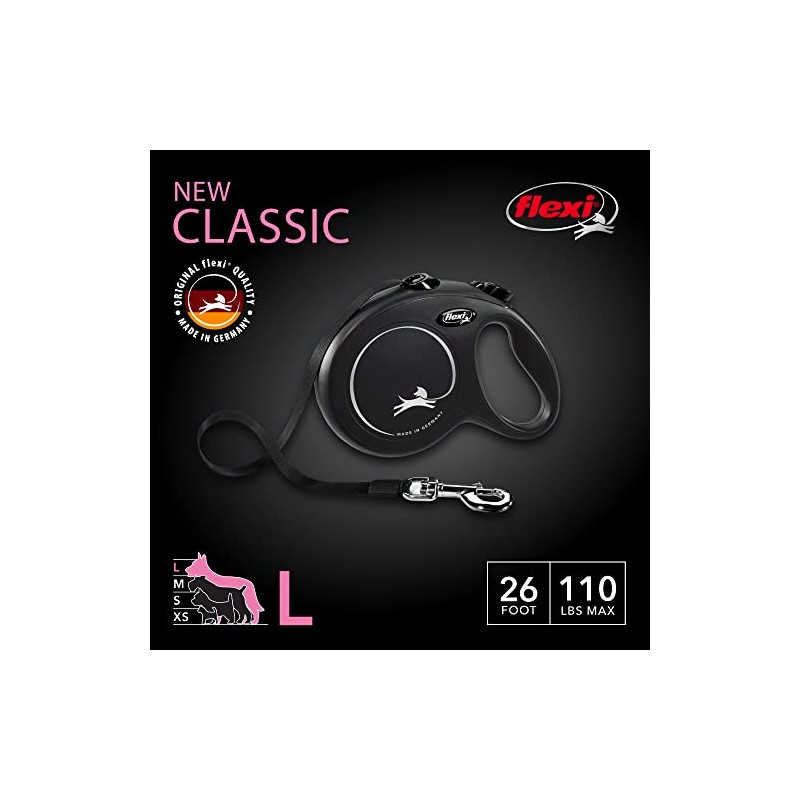 Flexi CL10T5.250.R New Classic Tape Retractable Leash, Red, Large/26'