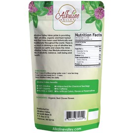Organic Red Clover Tea - 100% Alkaline - 15 Unbleached/Chemical-Free Red Clover Tea Bags - Caffeine-Free, No GMO