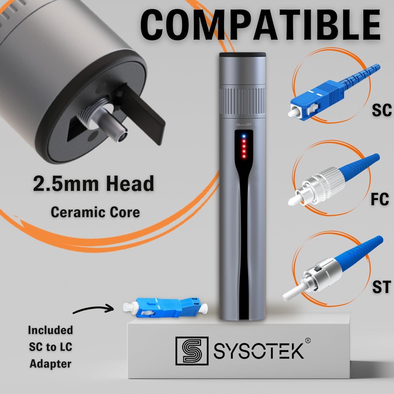 Sysotek Visual Fault Locator - Rechargeable Red Light VFL Fiber