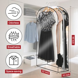 KintKita - Bolsas transparentes para colgar ropa de 10 pulgadas con refuerzo, bolsas de traje de 50 pulgadas de largo para almacenamiento de clóset, bolsas de ropa para colgar abrigos de