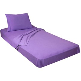 Gilbins 100% Combed T-Shirt Cotton Jersey Knit Camp Sheet Set, 1 Fitted cot Sheet, 1 Flat Sheet, 1 Standard Pillow case Purple