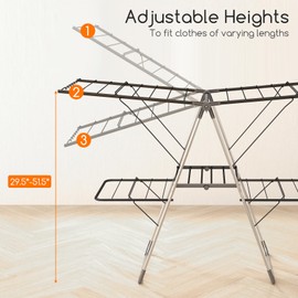 Giantex Clothes Drying Rack, Foldable Laundry Drying Rack with 33 Drying Rails, 3-Level Adjustable Height, Versatile Clips, Wave-Shaped Bars, Collapsible Freestanding Airer for Indoor Outdoor