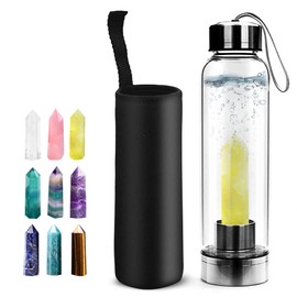 HINATAA Crystal Water Bottle, Removable Healing Natural Quartz Water Bottle, 550 ml (Yellow)