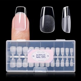 GELLEN Uñas postizas cortas Gellen Coffin - 504 puntas acrílicas transparentes, acabado semimate, cobertura total, 12 tamaños para manicura casera y d