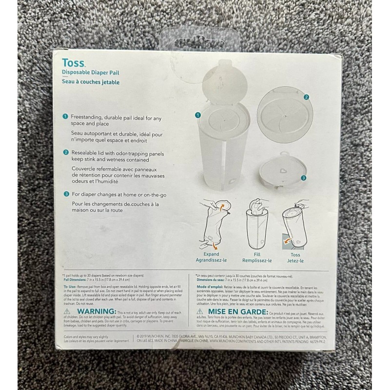 MUNCHKIN TWIN PACK! Portable Disposable Diaper Pail - Holds 60