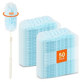 50 Count Heavy Duty Duster Refills for Swiffer Duster, Multisurface 360 Dusters Replacements with 3 ft Extended Handle, Unscented Disposable Dusters for Cleaning Home, Blinds, Ceiling Fans, Furniture
