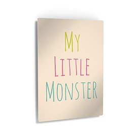 Smile Art Design My Little Monster Lettering Cream Background Metal Print Kids Room Decor Metal Wall Art Baby Room Decor Kids Room Decor Nursery Decor Made in The USA- 17x11