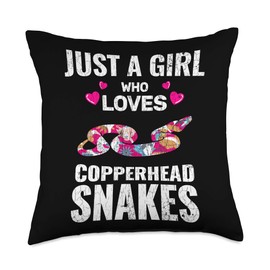 Copperhead Snake Owner Gifts & Co. Just A Girl Who Loves Copperhead Snakes Owner Reptile Throw Pillow, 18x18, Multicolor