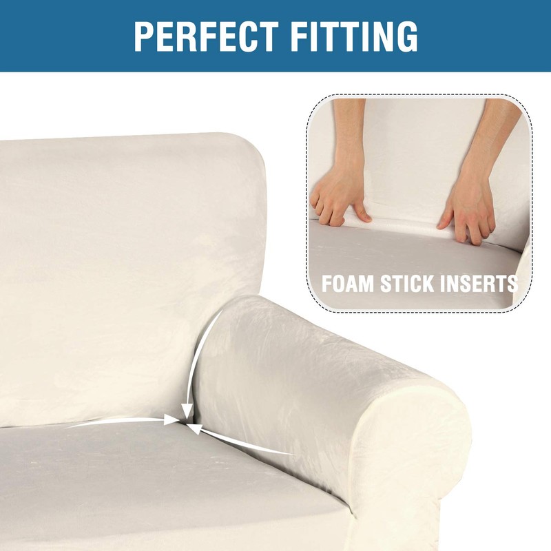 H.VERSAILTEX Stretch Velvet Loveseat Covers for 2 Cushion Couch Covers