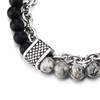 COOLSTEELANDBEYOND Mens Beaded Chain Bracelet Black Matte Grey Marbled Stone