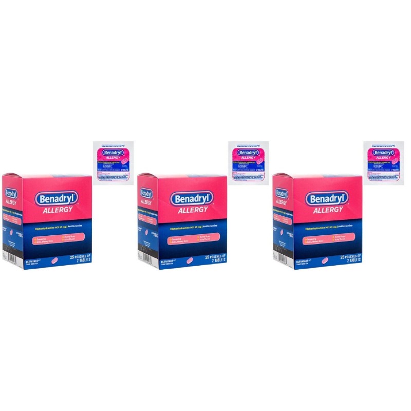 BENADRYL 4 PACK Benadryl Allergy Relief Diphenhdramine HCI 25mg Antihisamine