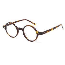 BETSION Vintage Acetate Round Eyeglasses Frames Retro Spring Hinges Glass Unisex for Men Women (Tortoise 44mm Width)