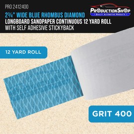 ProductionShop 400 Grit PSA Rhombus Diamond Shape Blue Longboard Sandpaper, 2-3/4" Wide Continuous 12 Yard Roll - Self Adhesive Stickyback for Auto Wood Air File Long Board Sanders, Hand Sanding Block