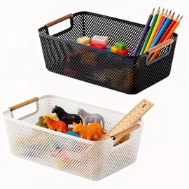 Runziti 2-Pack Plastic Storage Baskets with Handles, Mesh Pantry Organizer Bins for Kitchen Cabinet, Closet, and Home Organization
