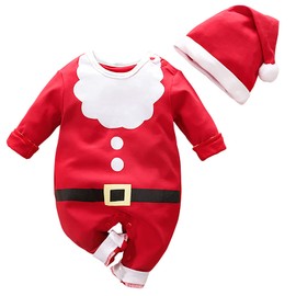 Hifot Baby Romper Christmas Outfit, Romper for Boys and Girls, Newborn Santa Elves Sleeping Romper with Hat Christmas Party Clothing Set, red