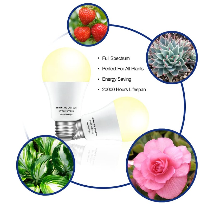 mfxmf 2 Pack LED Grow Light Bulbs A19 Bulb, Full