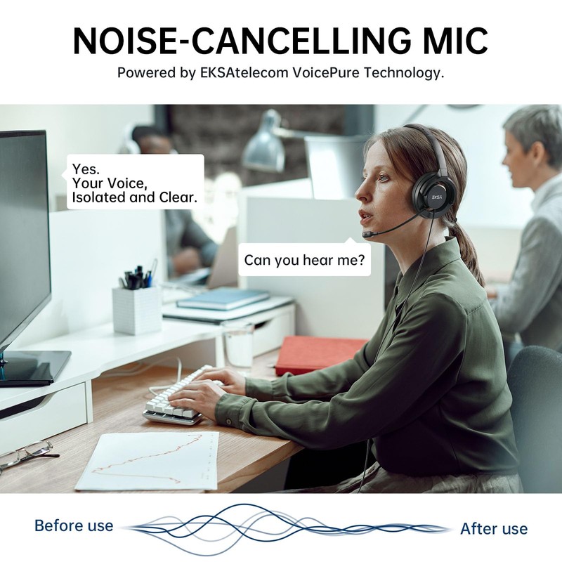 EKSA H27 USB Computer Headset with Microphone for Work, PC