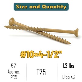 WELLOCKS Deck Screws 4-1/2", Wood Screws #10×4-1/2", Tan 57 PCS, Superior Rust Resistant, Epoxy Coated, Above 1000 Hour Salt Spray Coating T25 Torx Star Bit Included for Outdoor Wood Fence