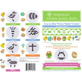 Impress Cookie Press Disks – Easter Set of 8, Food Safe Plastic Shapes with Bunny, Easter Egg, & More, Fits Many Manual Models - See Disk Sizing Image to ensure fit with your press