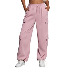 ZAFUL Cargo Pants Women High Waisted Baggy Casual Pants Wide Leg Parachute Sweatpant Y2K Streetwear with 6 Pockets Pink