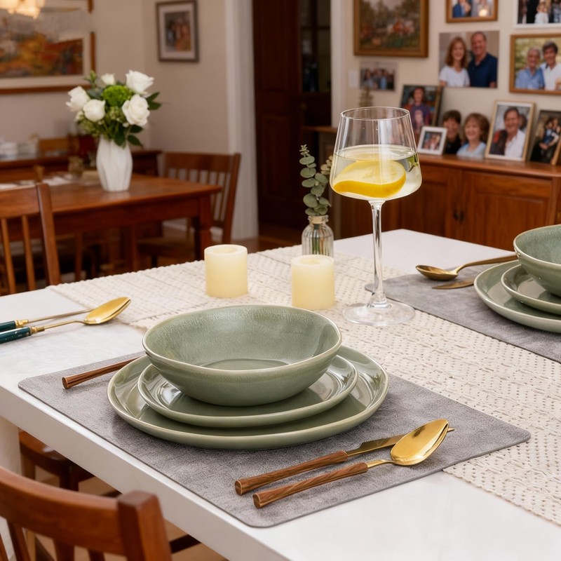 AmorArc Ceramic Dinnerware Sets,Handmade Reactive Glaze Stoneware Plates and Bowls
