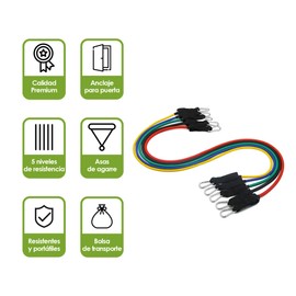 Redlemon Ligas de Resistencia Premium para Ejercicio (Paquete de 5), con 2 Correas para Tobillos, 2 Asas, Accesorio de Anclaje para Puerta, Bolsa Transportadora, Ideal para Gimnasio en Casa