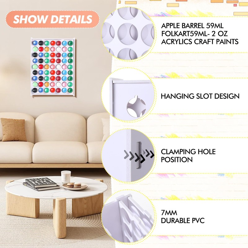 Sunnychicc 2 Pcs 63 Holes Craft Paint Storage Organizer Vertical