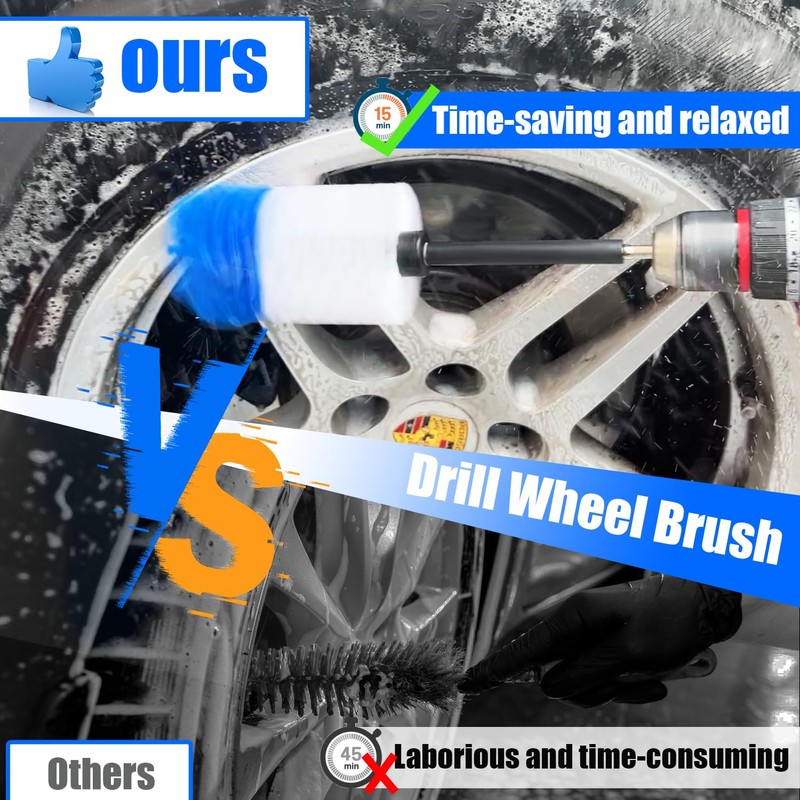 Wheel Brush Kit,Soft Drill Wheel Cleaner Brush, No Scratches Highly
