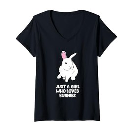 Womens Just a Girl Who Loves Bunnies Cute Bunny Rabbit V-Neck T-Shirt