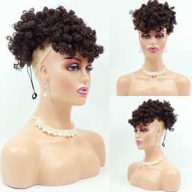 MKJVEN Short Drawstring Ponytail Wig Afro Puff Drawstring Ponytail With Bangs For Black Women Kinky Curly Mohawk Wigs Hair Clip In Bangs (4#)