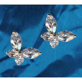 Butterfly Bird White Silver Earrings Art Nouveau Real Sterling Silver 925 Zirconia Crystals Rhinestone Sterling Silver 925 Butterfly Love Faith Hope Emotion Symbol Motif Style Object Extravagant New