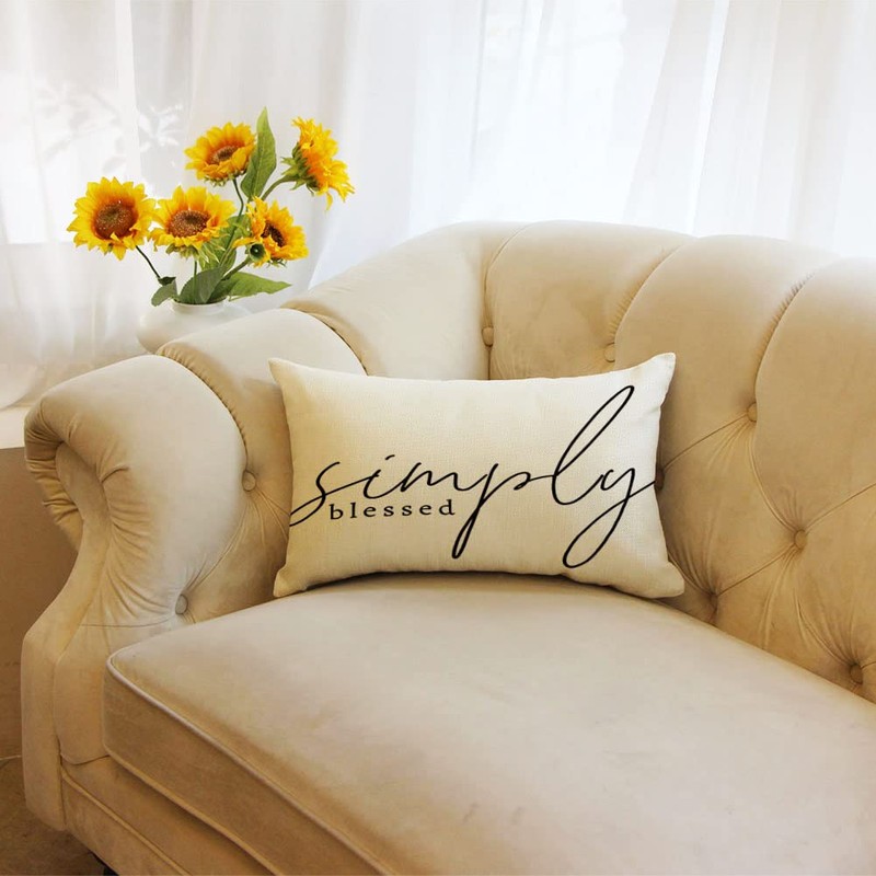Ogiselestyle Farmhouse Throw Pillow Cover with Simply Blessed Quotes, 12