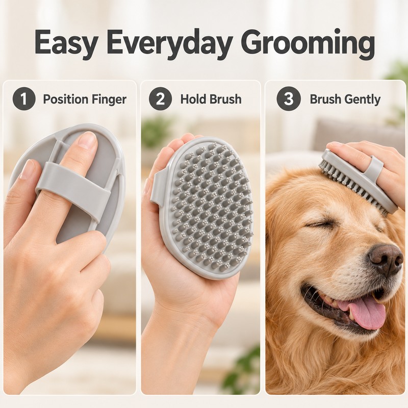 Pet Grooming Brush for Cats and Dogs – Soft Rubber