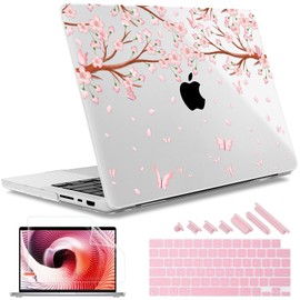 May Chen Case for M4 MacBook Pro 14 inch Case A3112 A3401 Max A3185, M3 A2918 A2992, M2 A2779 M1 A2442, 2024 2023 2022 2021 Release, Plastic Hard Shell with Keyboard Cover, Butterfly Cherry